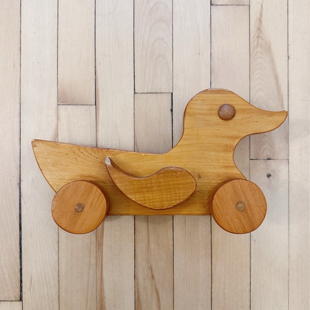Vintage Wooden Duck Toy on Wheels